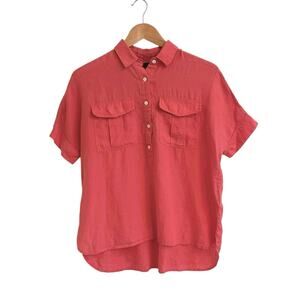 J. Crew Baird McNutt Coral Orange Relaxed Fit Shirt Top Sz 4 Linen Popover
